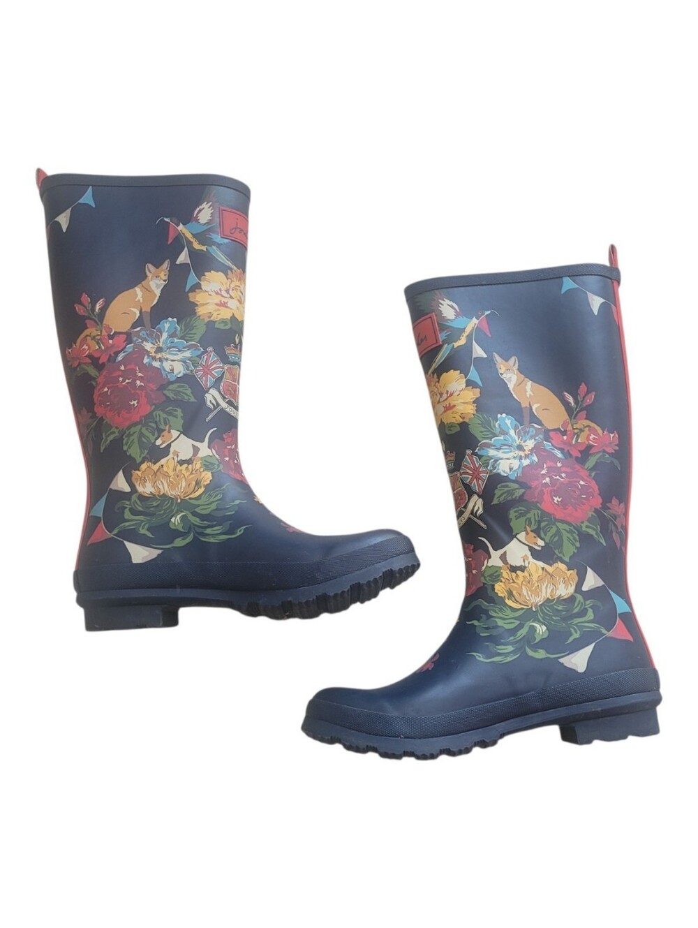 Joules Welly Print Floral Rain Boots Navy Multicolor Waterproof Tall Wellies 7 - Picture 2 of 11